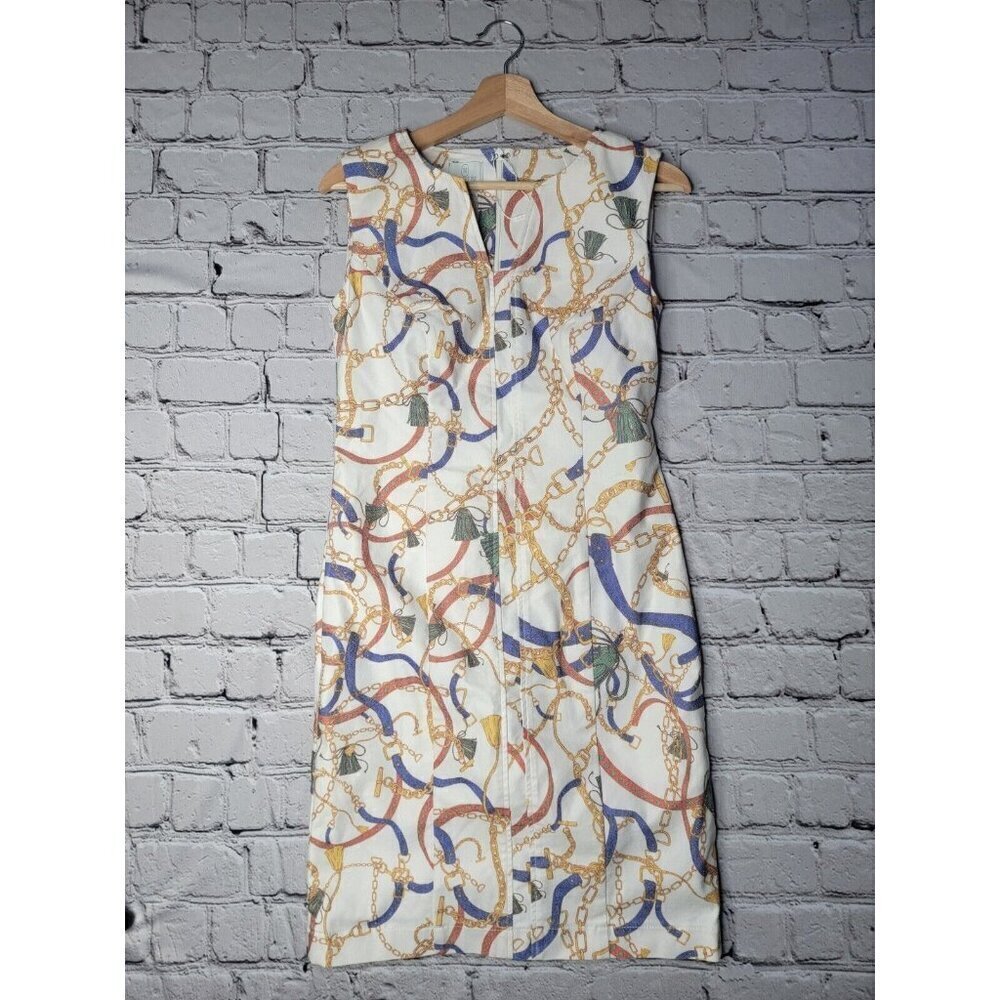 Madeleine Sleeveless Shift Dress With Chain Print In Natural White Size 6